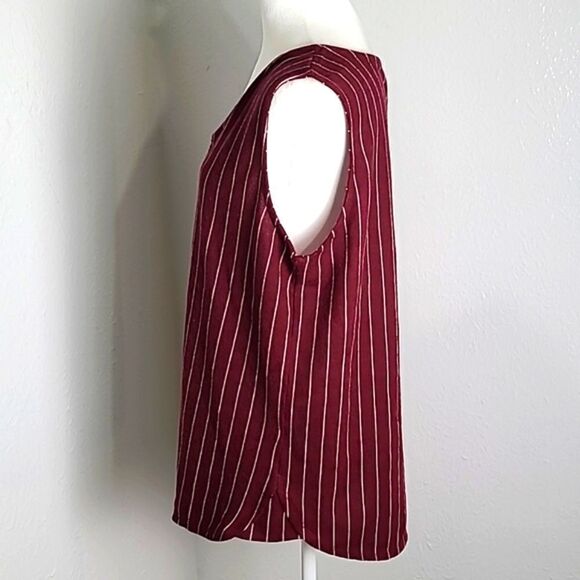 LulaRoe Sleeveless Maroon Stripe Top, Zipper V-neckline, Size Medium - Picture 4 of 6